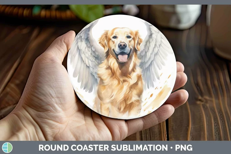 Memorial Watercolor Golden Retriever Round Coaster Sublimati