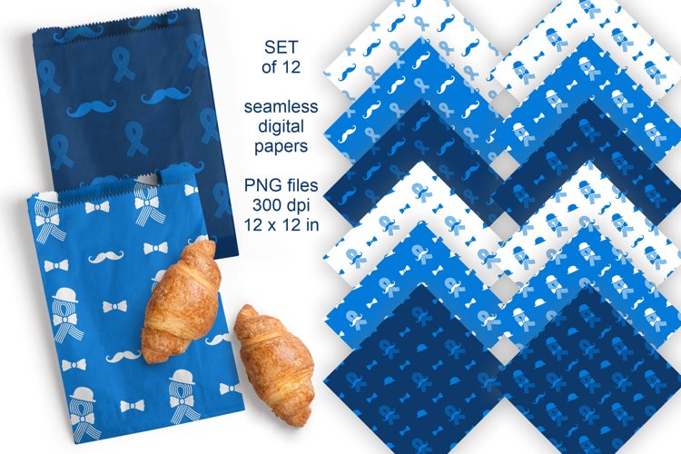  Mens Health Awareness Ribbon Seamless Patterned Papers PNG