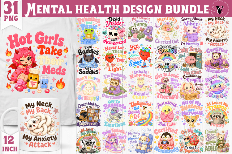 Mental Health Sublimation Bundle | Funny Self Care cliparts