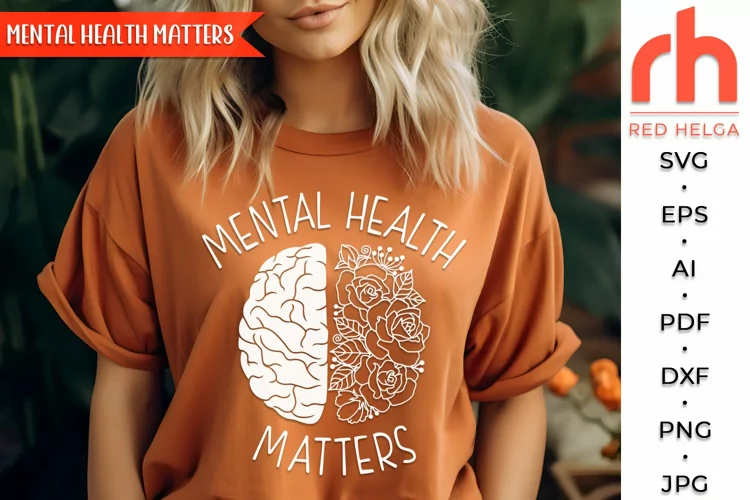 Mental Health Matters SVG, Floral Brain DXF, Mind Health PNG