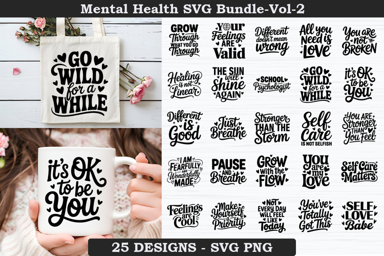 Mental Health SVG Bundle | Positive Quotes SVG Bundle