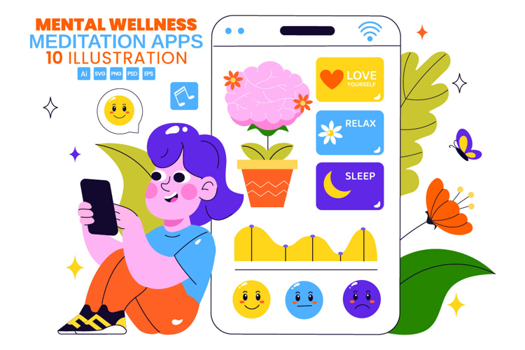 10 Mental Wellness Apps Illustration