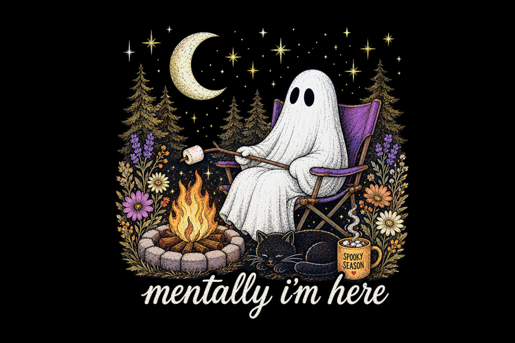 Mentally Im Here Ghost Smores Halloween PNG Design