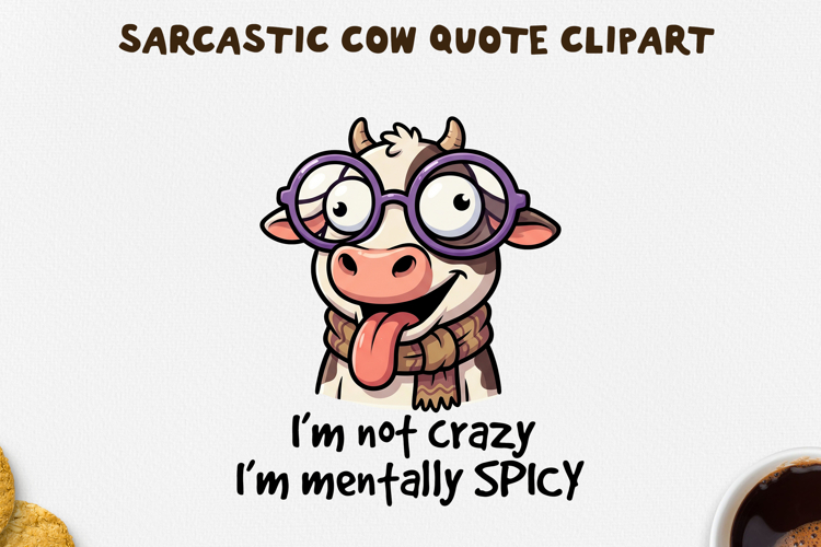 Sarcastic Cow PNG Sublimation Design.
