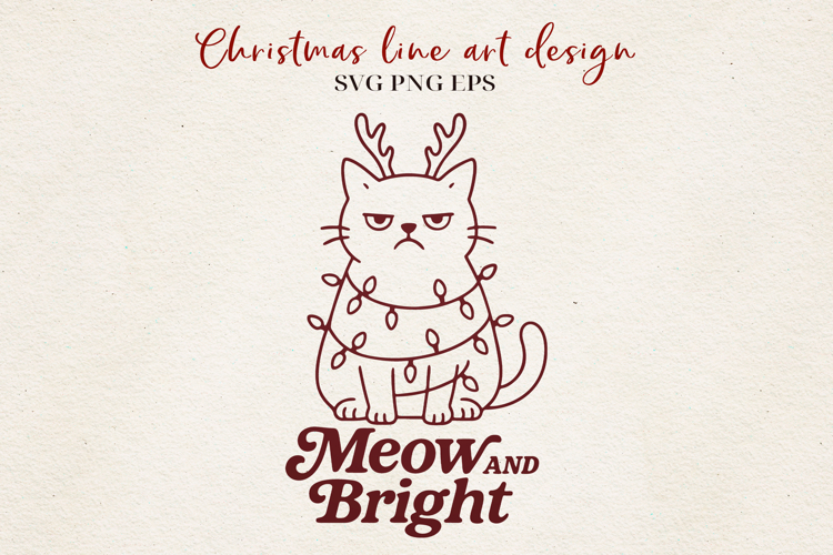 Christmas Cat Line Art | Grumpy Cat Gift SVG PNG EPS