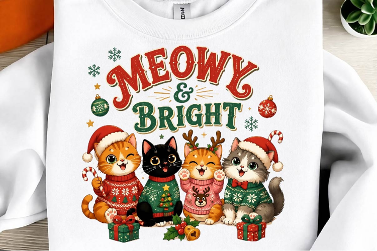 Meowy & Bright Christmas PNG