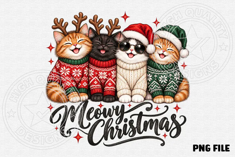 Meowy Christmas Cats Cute Christmas Sweater Holiday Design