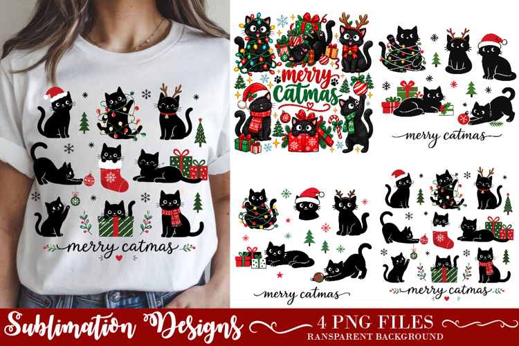 Trendy Meowy Christmas Cats PNG, Christmas Cat Png