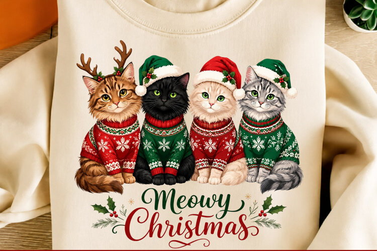 Meowy Christmas Cats PNG, Christmas Cat example image 1