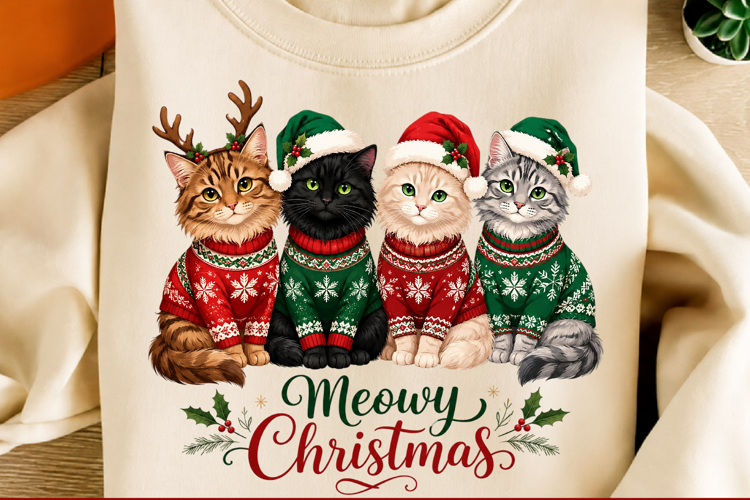 Meowy Christmas Cats PNG, Christmas Cat