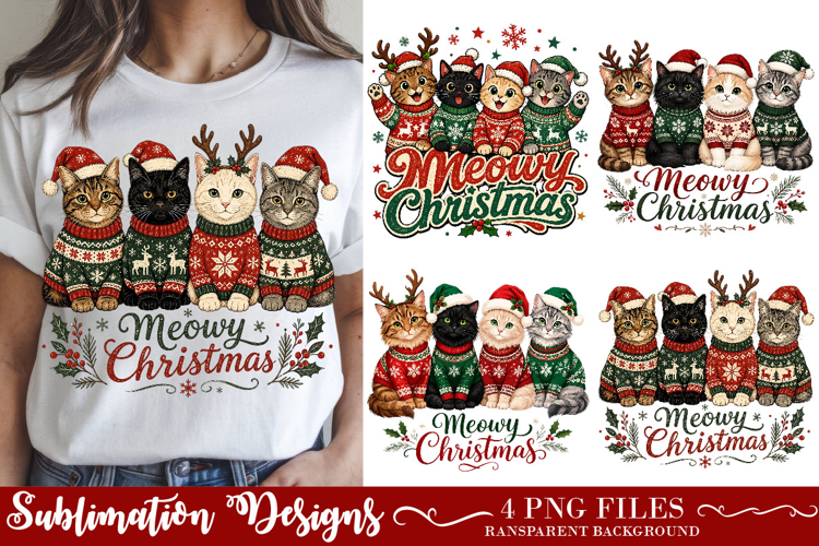Trendy Meowy Christmas Cats PNG, Christmas Cat Png