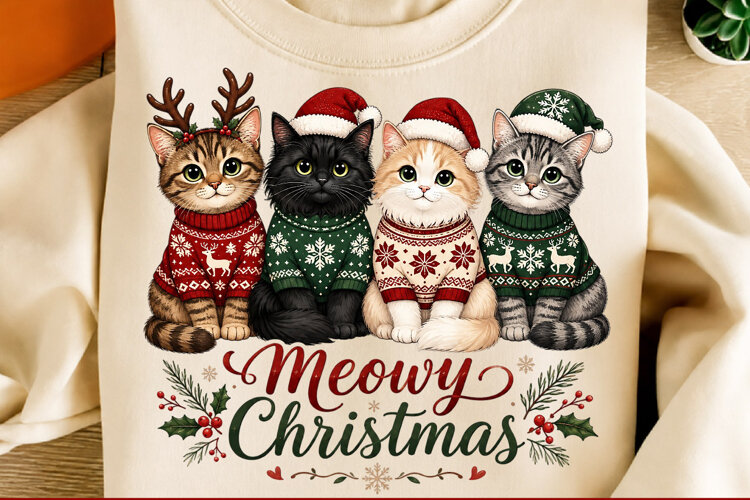 Meowy Christmas Cats PNG, Christmas Cat example image 1