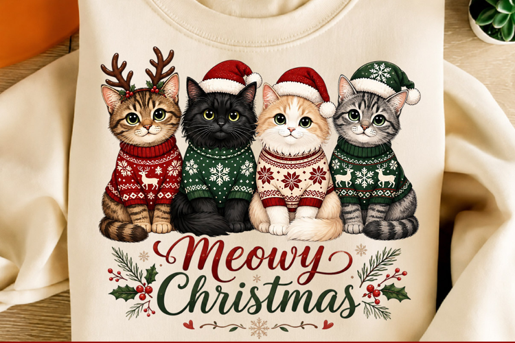 Meowy Christmas Cats PNG, Christmas Cat