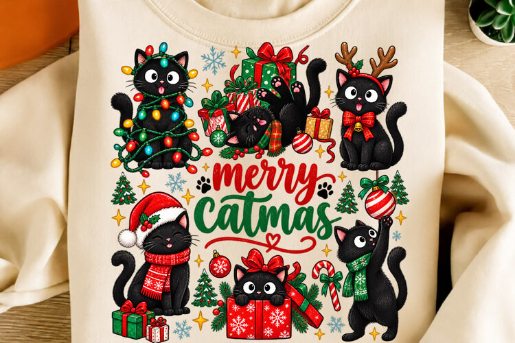 Meowy Christmas Cats PNG, Trendy Christmas Cat example image 1