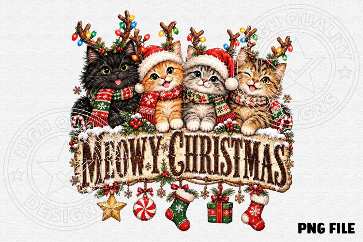 Meowy Christmas Cute Christmas Cat Family Holiday Design