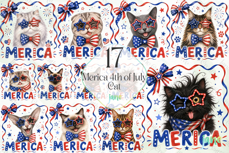 Merica 4th of July Cat Clipart