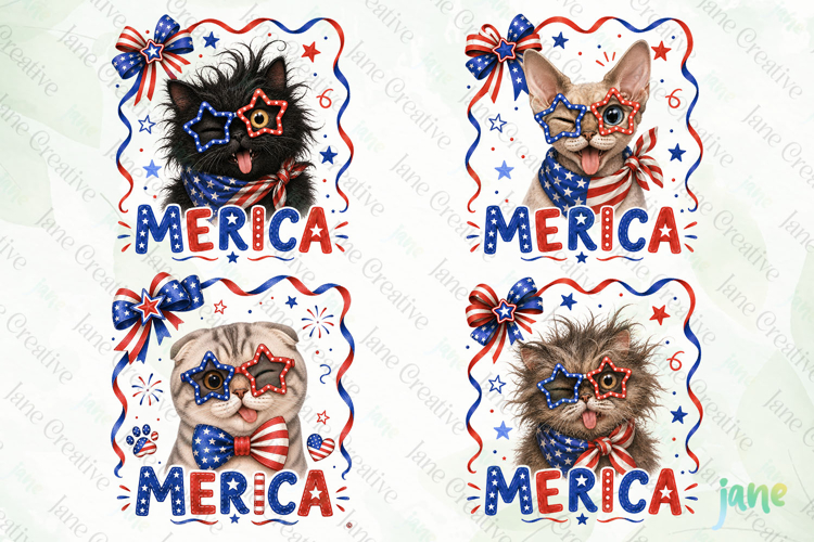 Merica 4th of July Cat Clipart