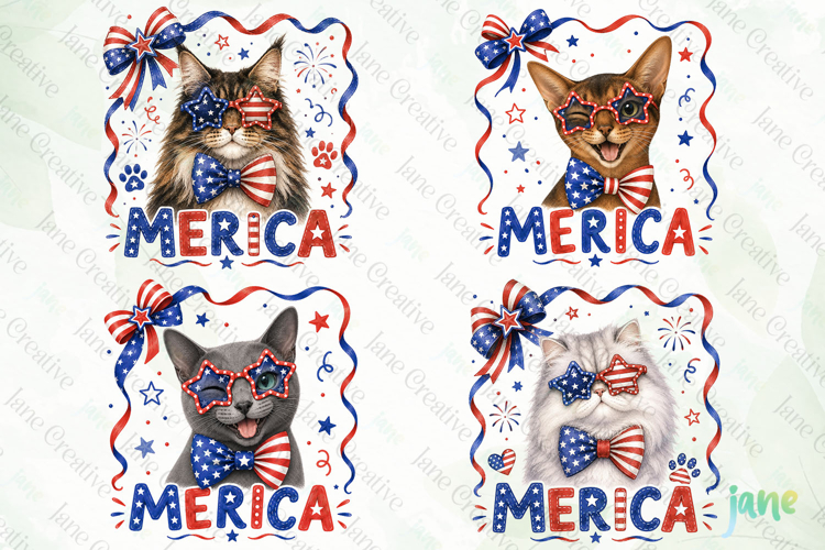 Merica 4th of July Cat Clipart