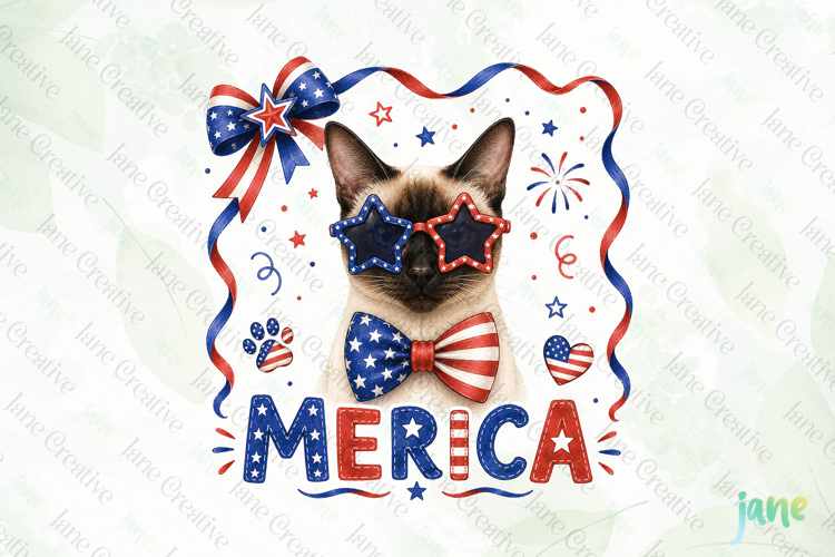 Merica 4th of July Cat Clipart
