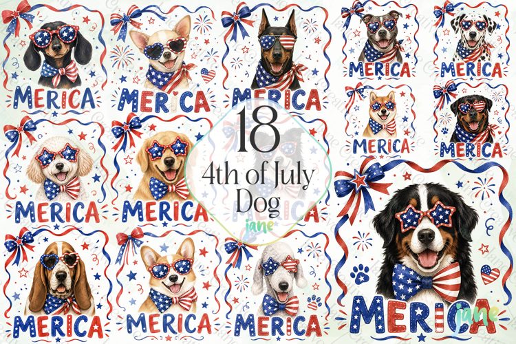 Merica 4th of July Dog Clipart Bundle