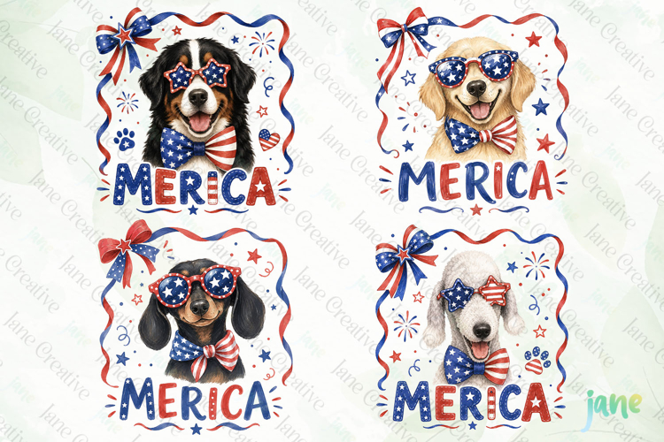 Merica 4th of July Dog Clipart