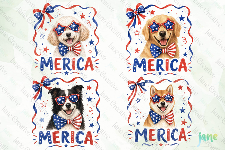 Merica 4th of July Dog Clipart