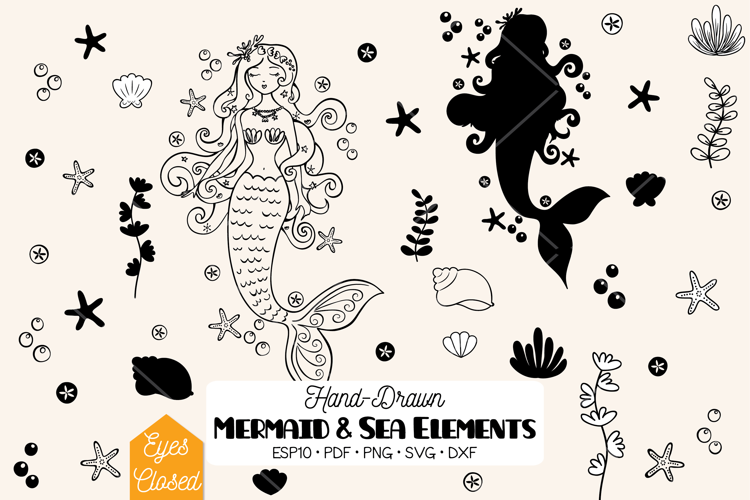 Mermaid Eyes Closed | Princess | Sea Shell, Aquatic Plants