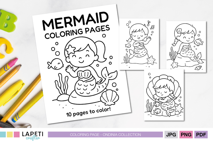 Mermaid Coloring Pages for Kids, 10 Cute Printable Sheets
