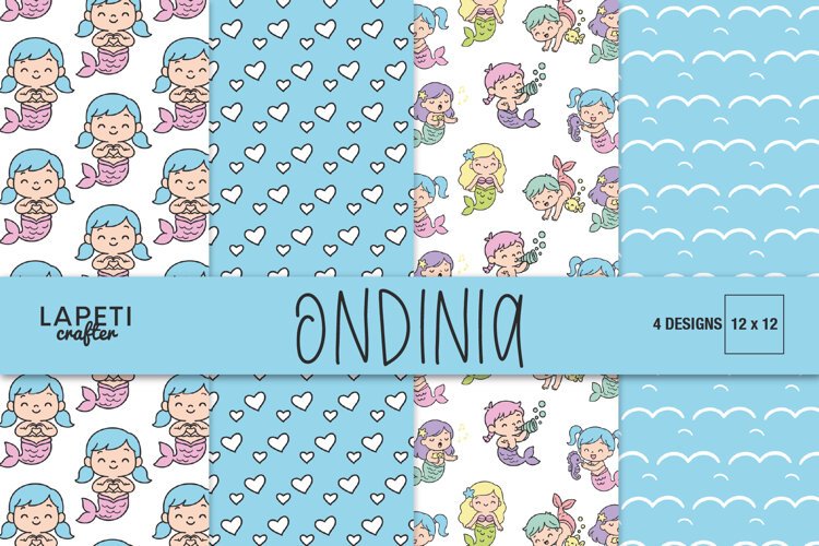 Mermaid digital paper collection with four colorful underwater patterns