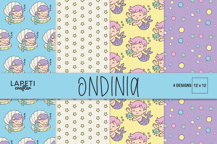 Mermaid digital paper collection with four colorful underwater patterns