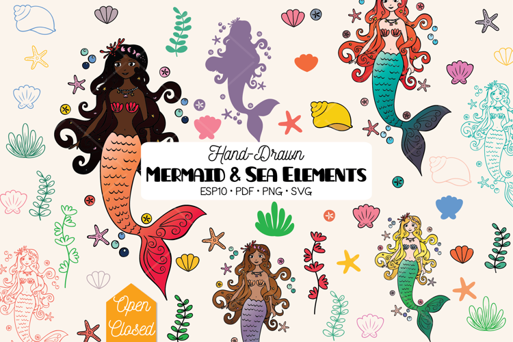 Colored Mermaid Eyes Opened | Sea Shell, Aquatic Plants