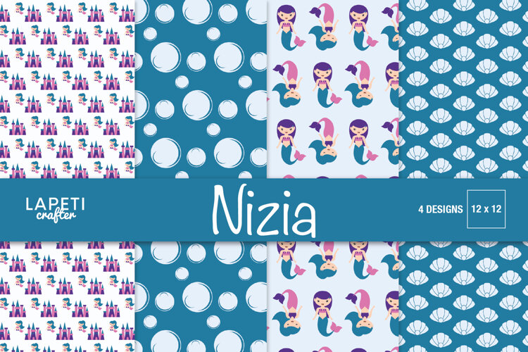 Mermaid digital papers for creating children’s birthday invitations and coordinated party decorations