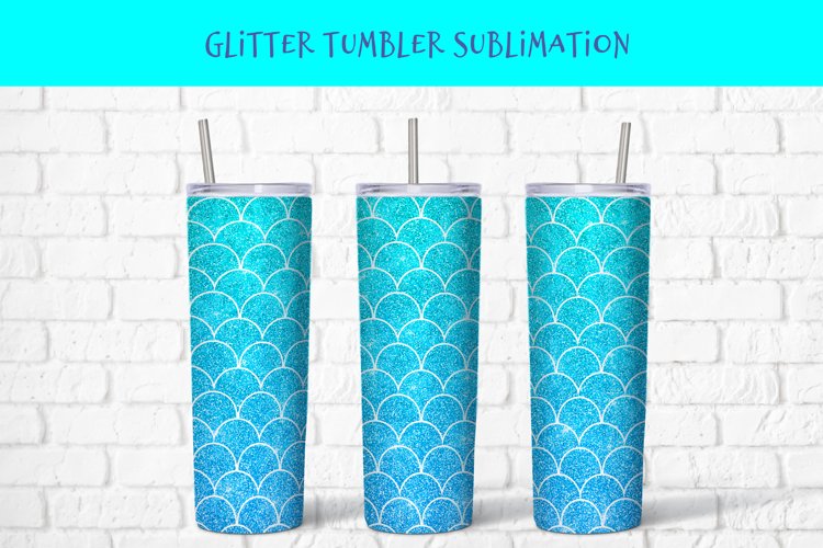 Mermaid scales glitter tumbler sublimation wrap 20 Oz example image 1