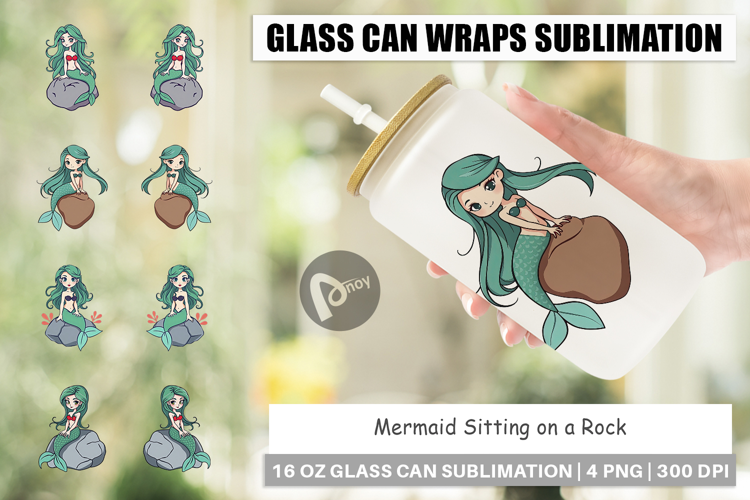 Glass Can Mermaid on Rock