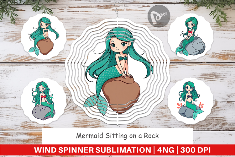 Wind Spinner Mermaid on Rock