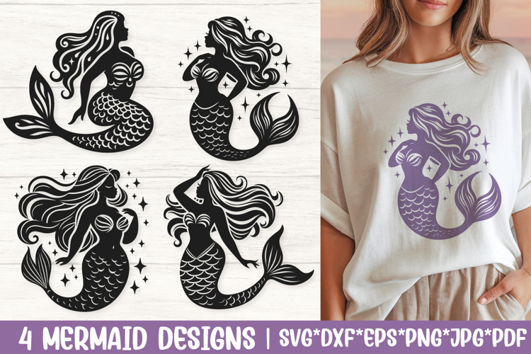 Mermaid SVG Cut Files| 4 Elegant Mermaid Silhouettes