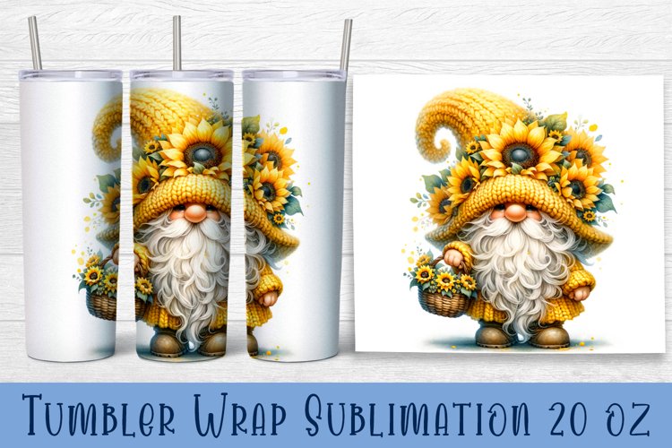 Sunflower Gnome Tumbler PNG, SKINNY TUMBLER Png Sublimation
