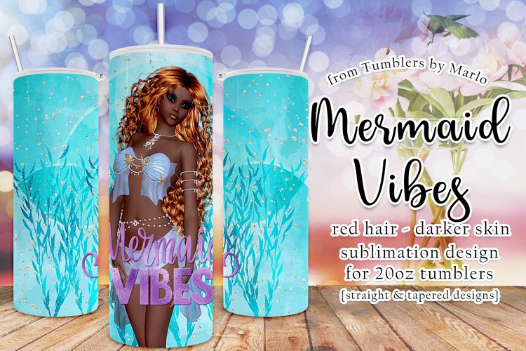 Mermaid Vibes African American Red Hair 20oz Tumbler Design example image 1