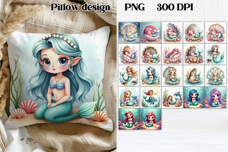 Cute mermaid pillow sublimation | Ocean summer sublimation