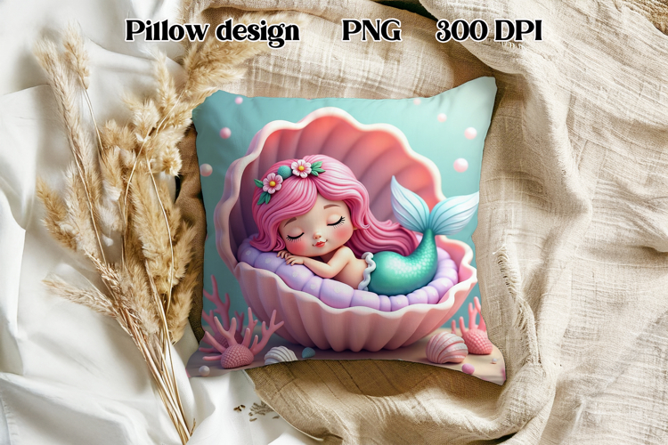 Cute mermaid pillow sublimation | Ocean summer sublimation