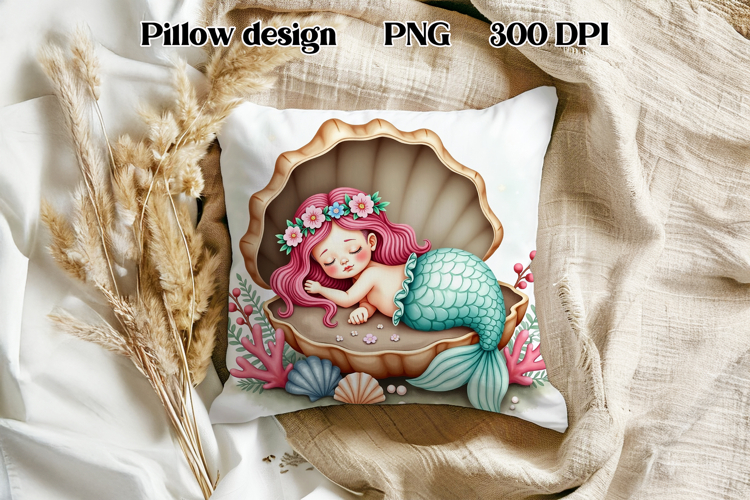 Cute mermaid pillow sublimation | Ocean summer sublimation
