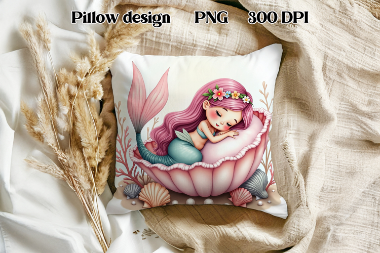 Cute mermaid pillow sublimation | Ocean summer sublimation