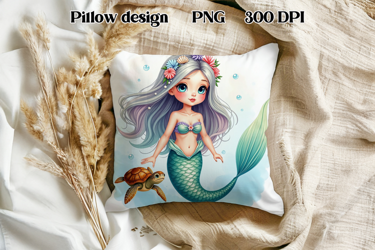 Cute mermaid pillow sublimation | Ocean summer sublimation