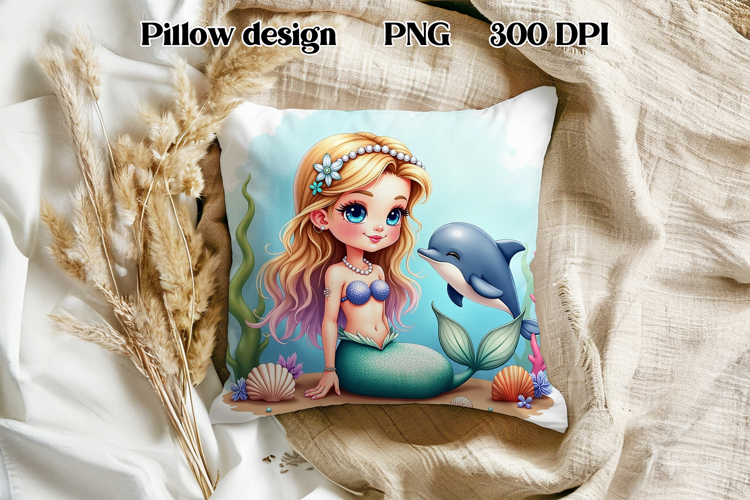 Cute mermaid pillow sublimation | Ocean summer sublimation