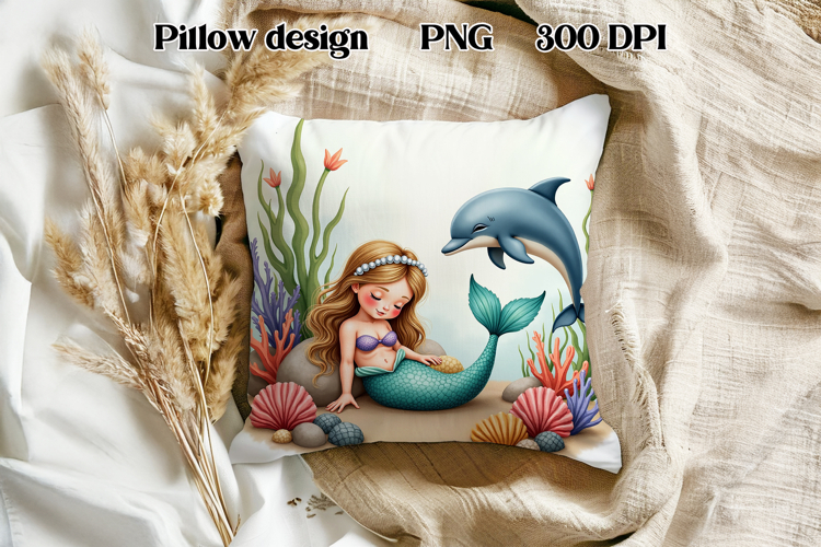 Cute mermaid pillow sublimation | Ocean summer sublimation
