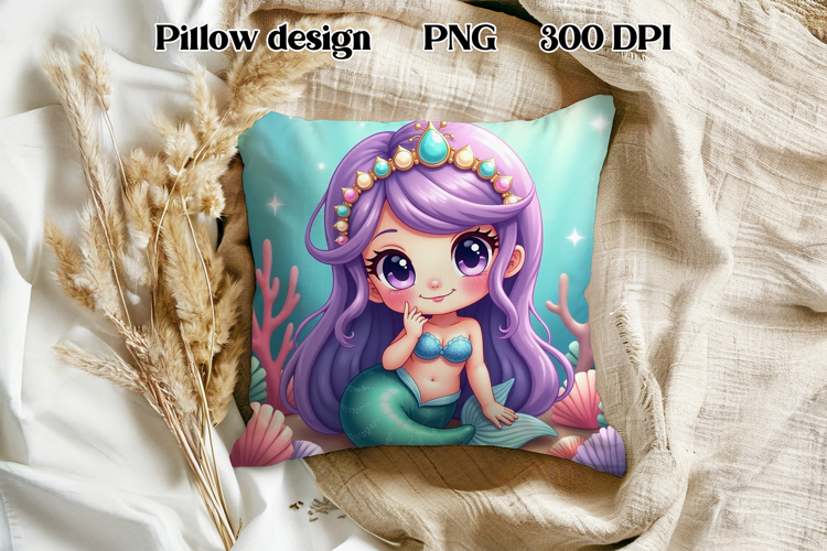 Cute mermaid pillow sublimation | Ocean summer sublimation