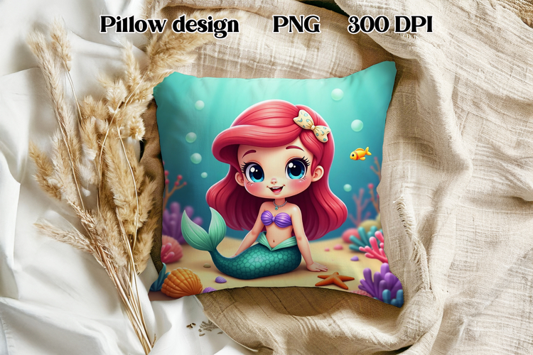 Cute mermaid pillow sublimation | Ocean summer sublimation