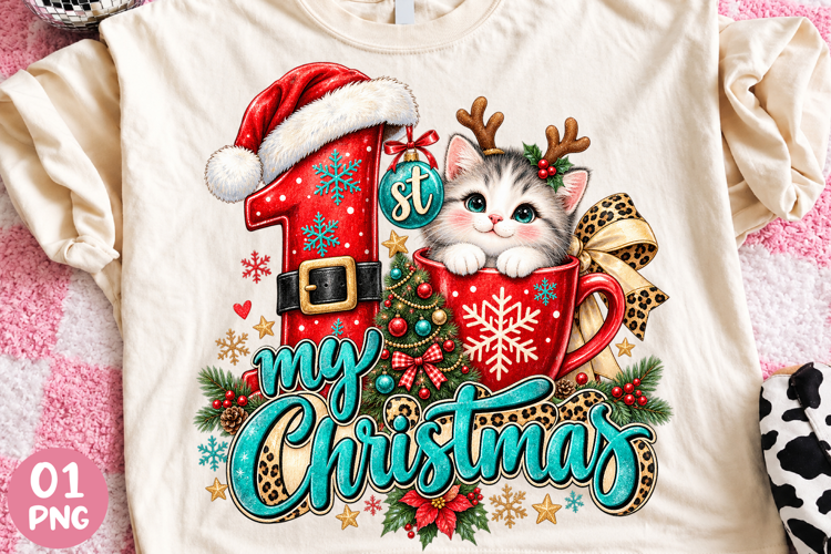Merry 1st Christmas Cat PNG