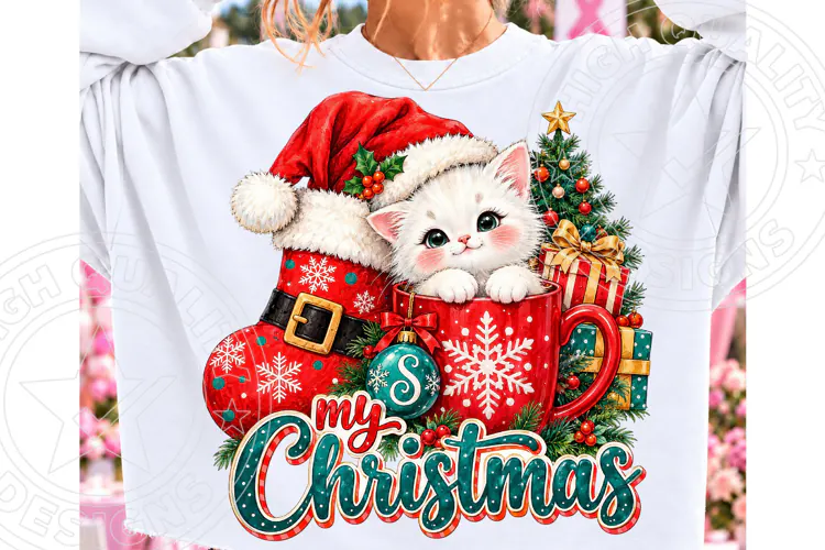 Merry 1st Christmas Cat PNG