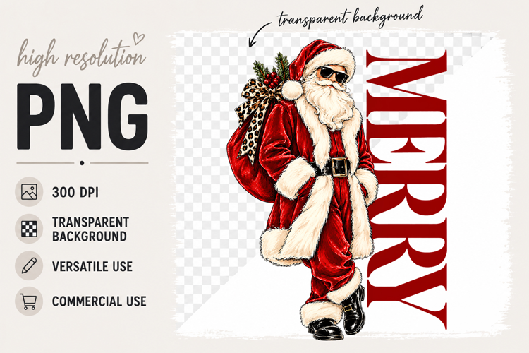 Santa png, Glam Christmas Sublimation Design png